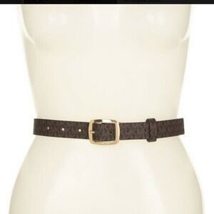Women's MK Signature Belt Brown Leather Gold